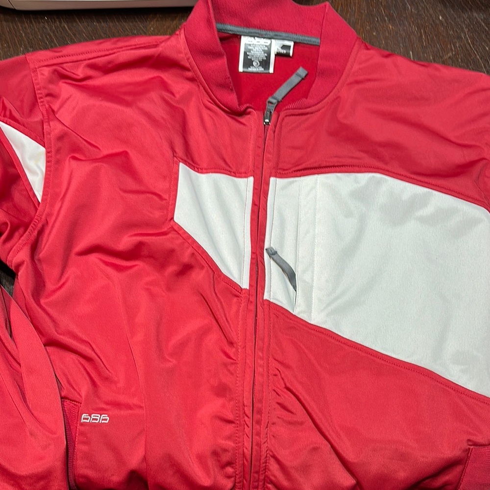 686 Lightweight Red and White Shirt Jacket with Stand-Up Collar